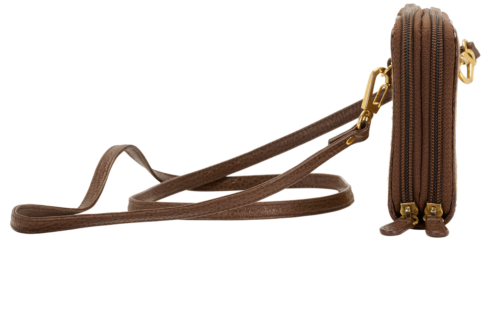 Orb Jacquard Double-Zip Wallet On Chain, &pound;110, Handbags, Brown/Yellow, Canvas/Leather, Side view
